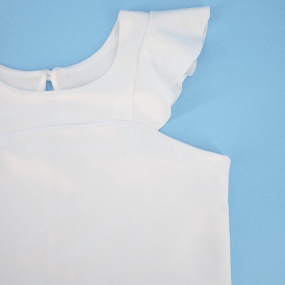 White Asymmetrical Ruffle Dress - Girl's 16 | Ava & Yelly - Picture 3 of 3